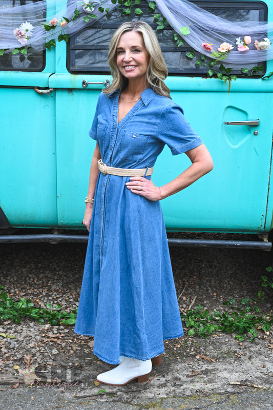 Darlene Belted Denim Dress
