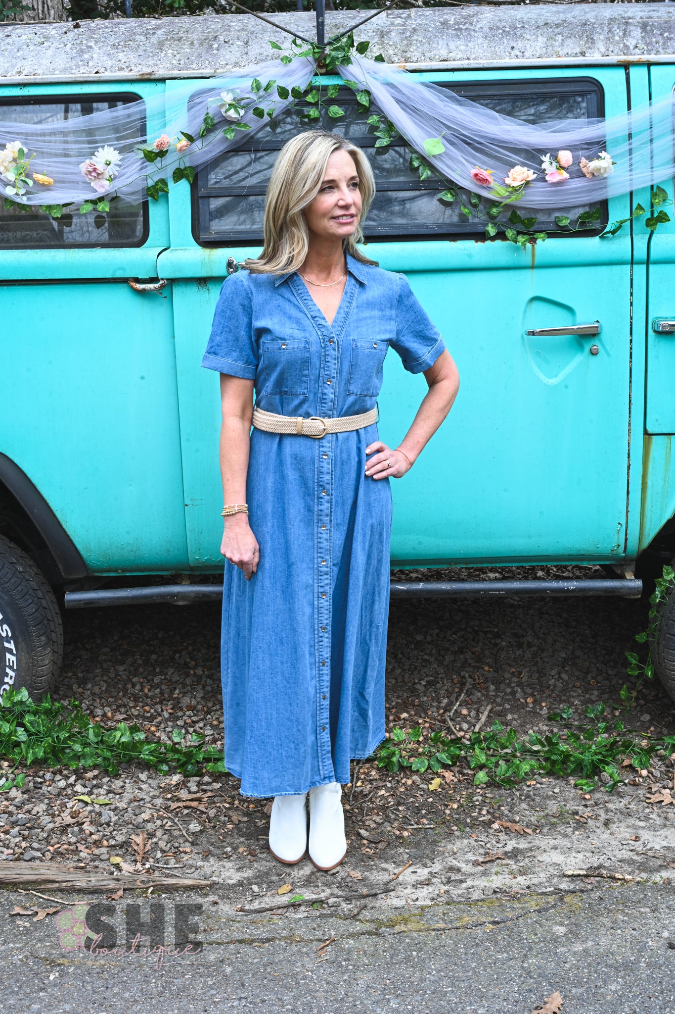 Darlene Belted Denim Dress