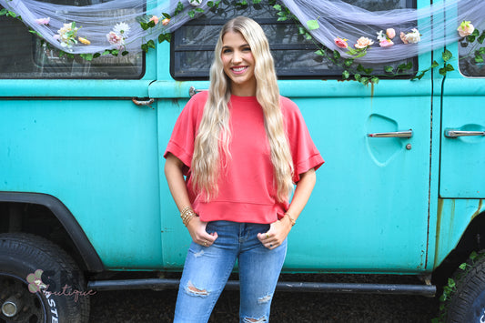 Red Via Short Sleeve Top