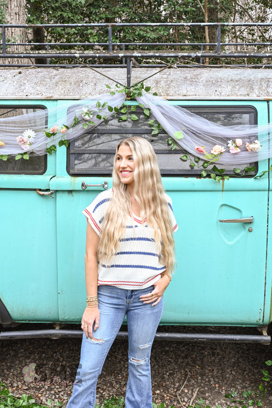 SS Blue Stripe Sweater Top