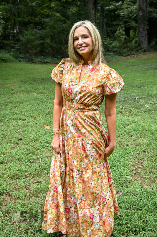 Floral Terra Cotta Tiered Maxi Dress