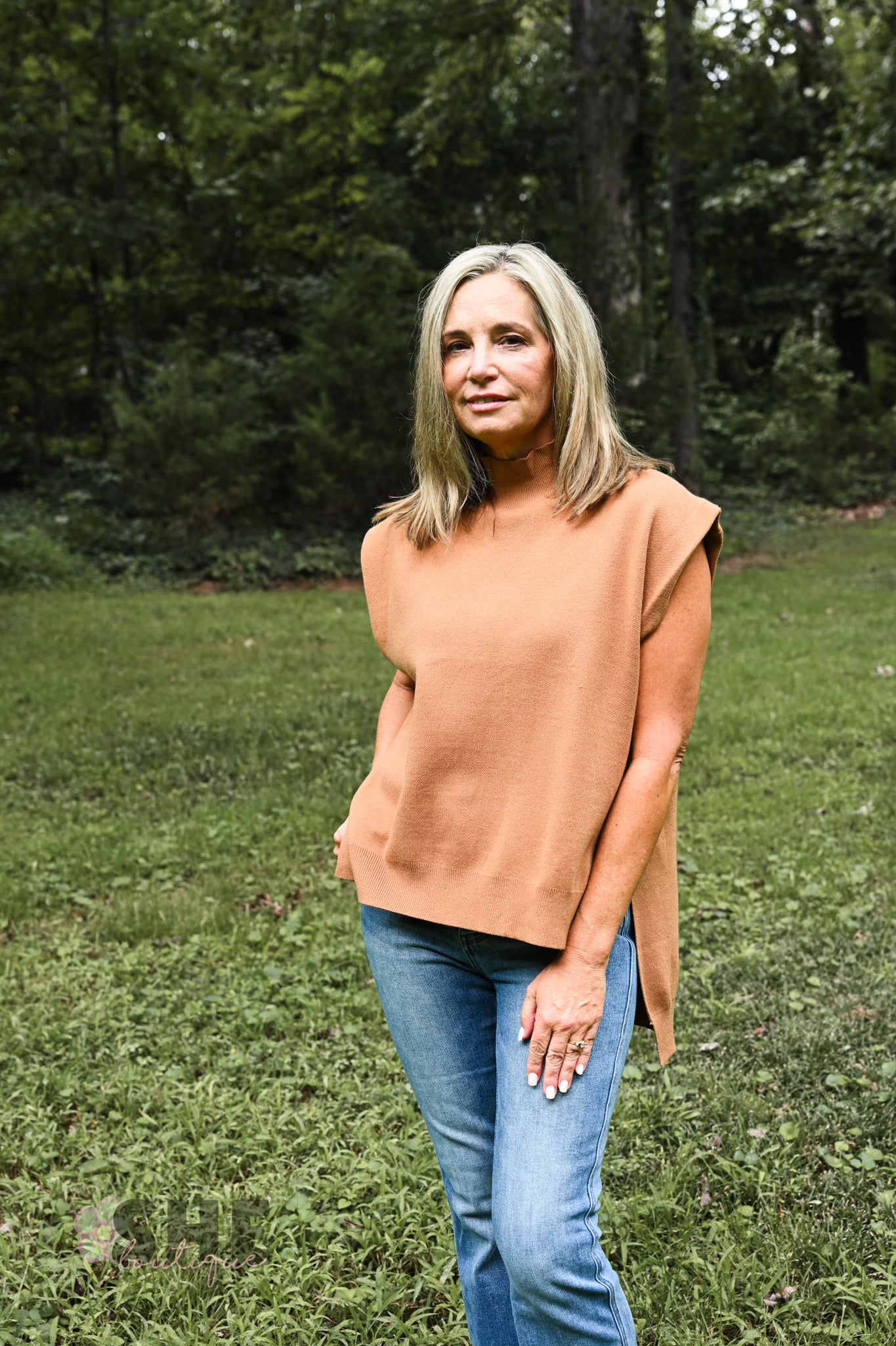 Happy Hour Mock Neck Top - Camel