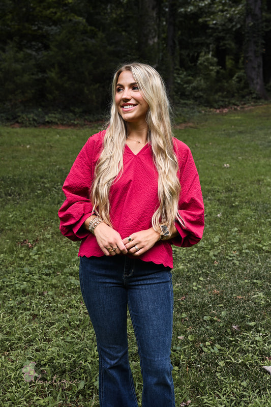 Tanner Bubble Sleeve Top - Crimson