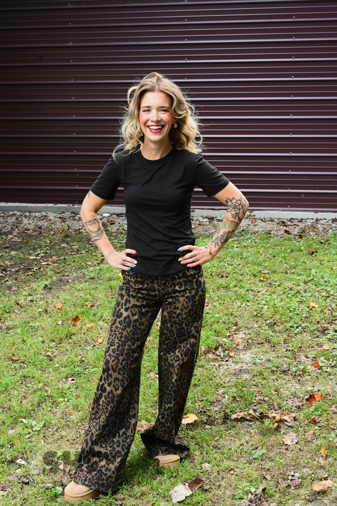 HW Retro Wide Leg Leopard Jeans 881022