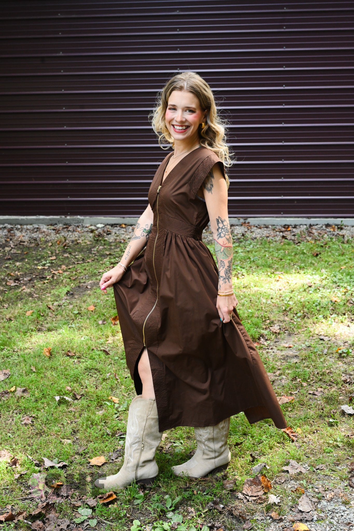 Bonnie Brown Zip Up Dress