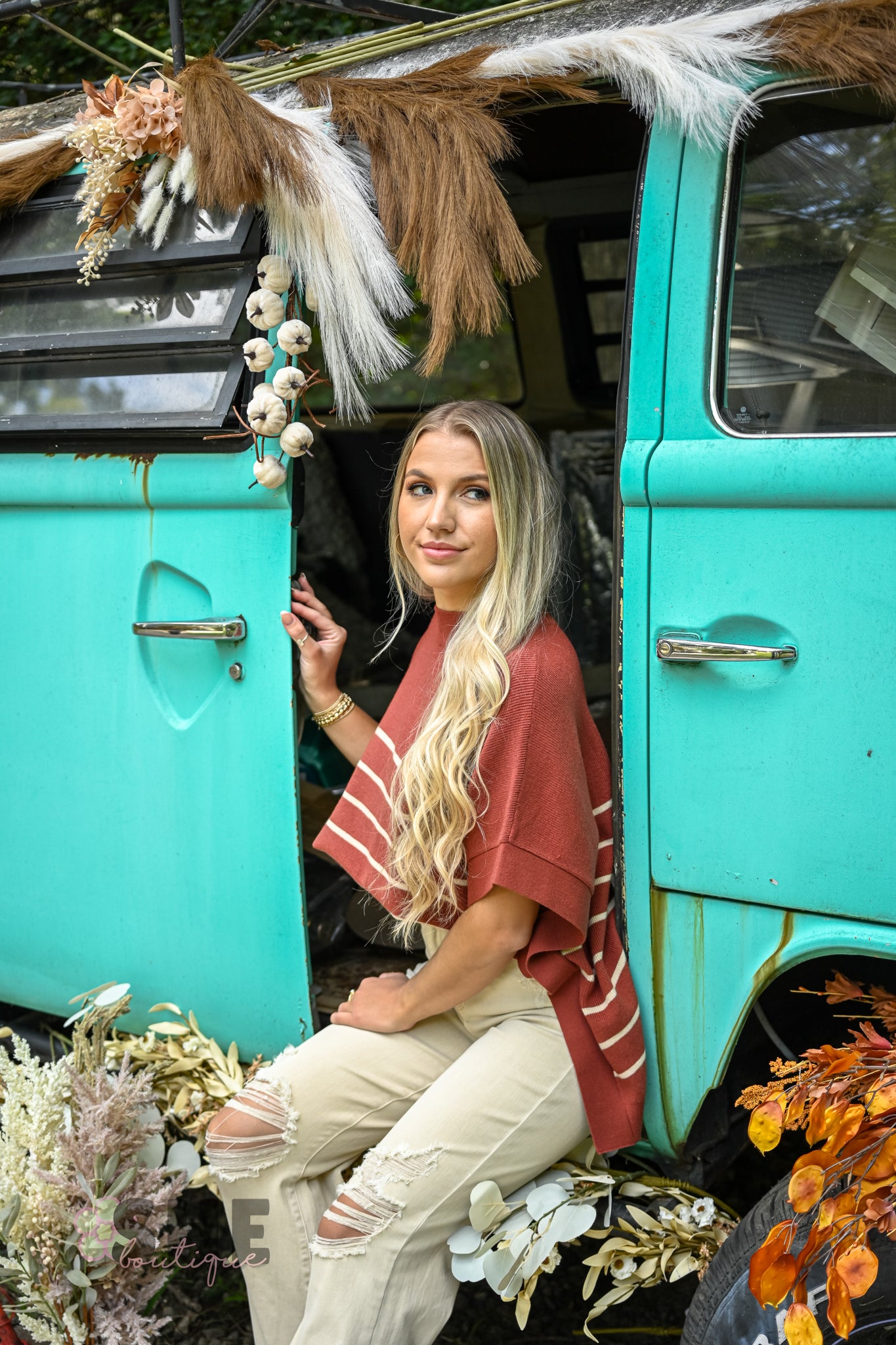 Rust Stripe Poncho Sweater -