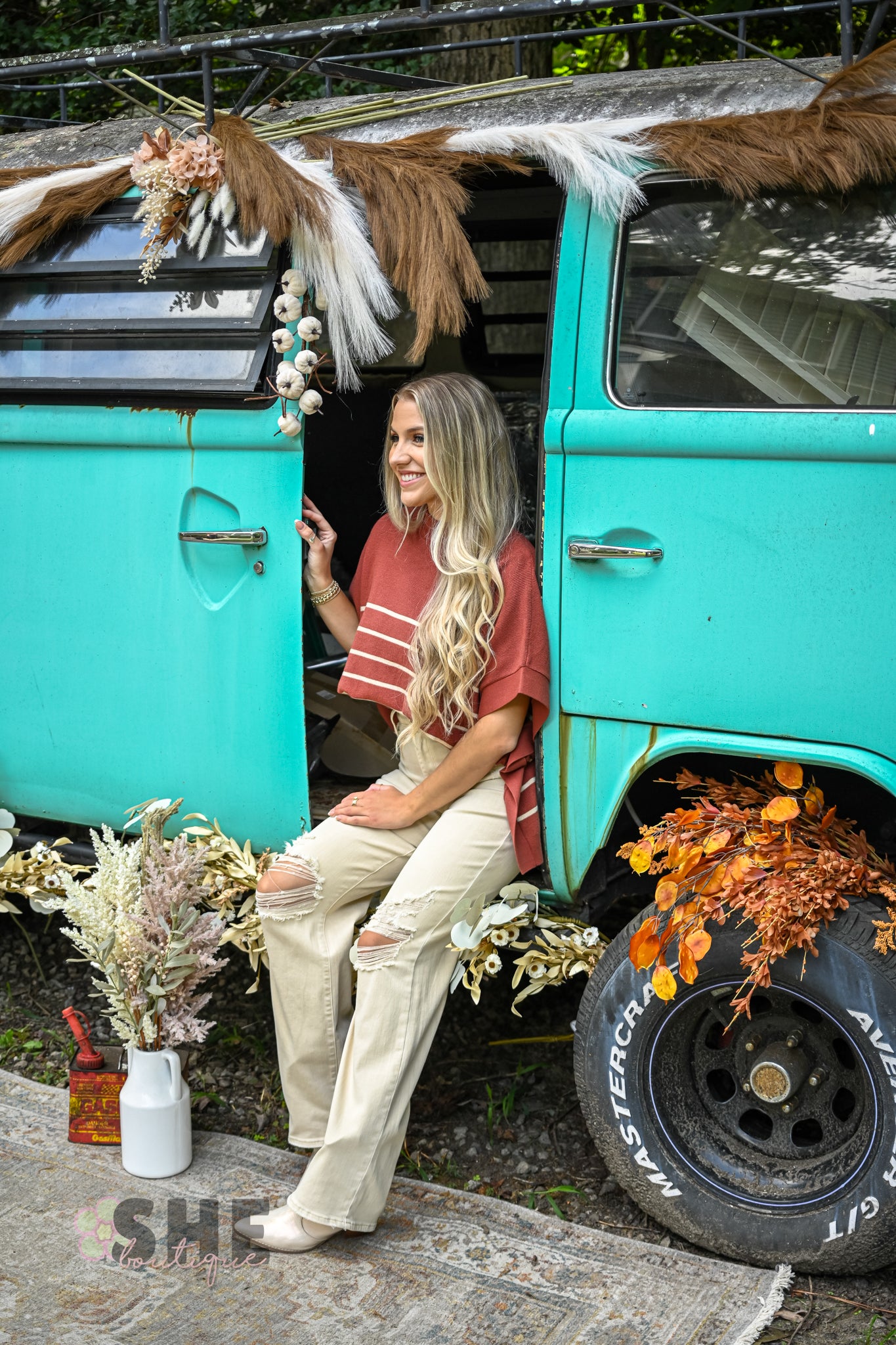 Rust Stripe Poncho Sweater -