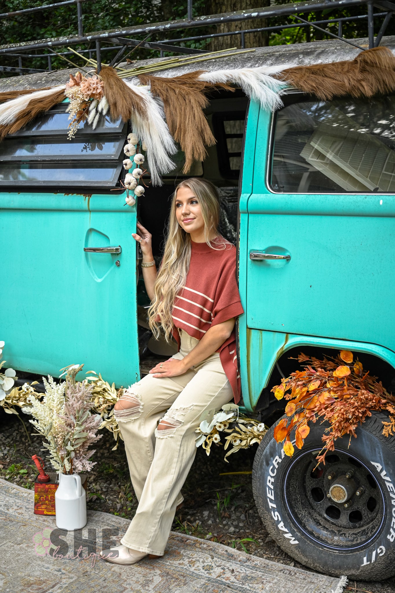Rust Stripe Poncho Sweater -