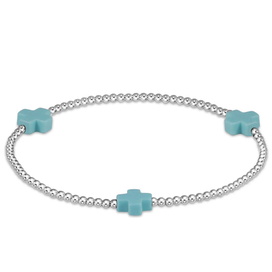 Signature Cross Sterling Pattern 2mm Bead Bracelet - Turquoise