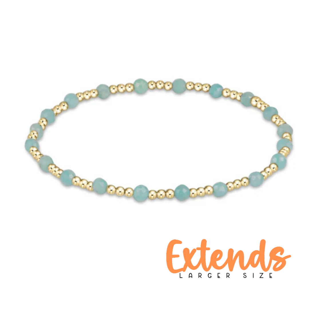 EXTENDS - GEMSTONE GOLD SINCERITY PATTERN 3MM BEAD BRACELET - AQUAMARINE