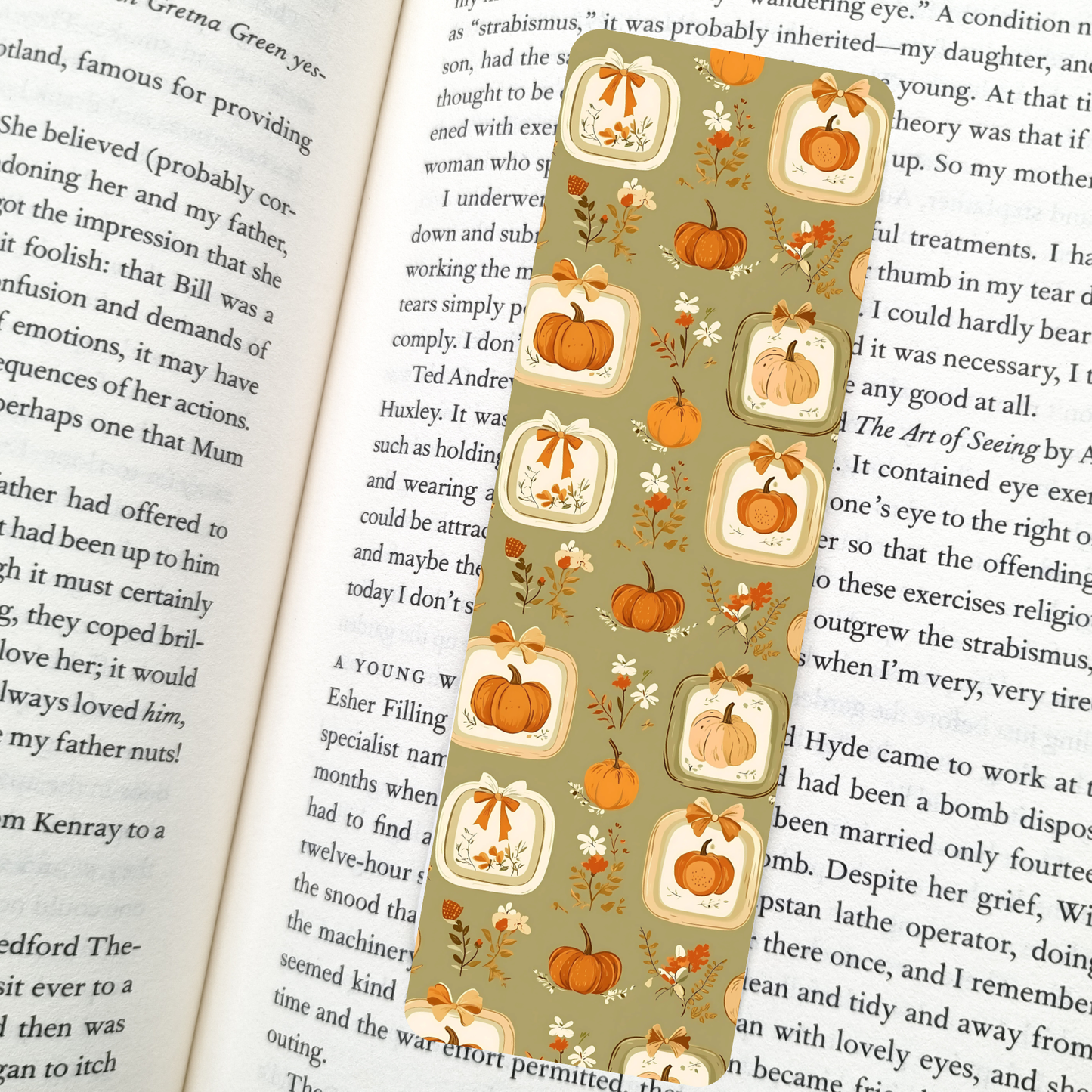 Vintage Pumpkin Bookmark – Soft Matte Laminated