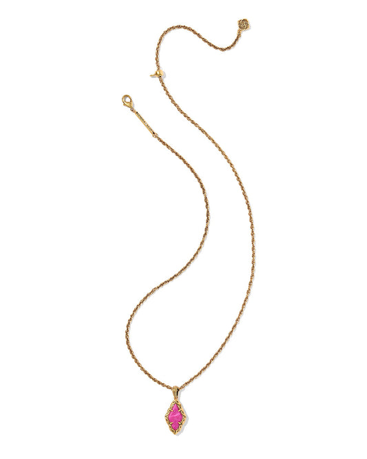 ADELINE SHORT PENDANT NECKLACE VINTAGE GOLD DARK FUCHSIA VARIEGATED MAGNESITE - She Chester