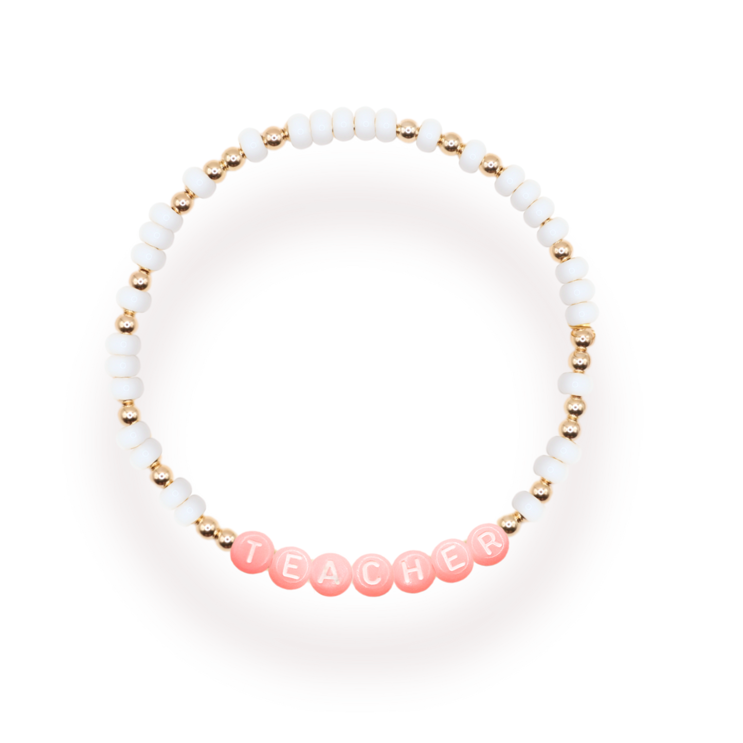 Teacher Pastel Pink Letter Bracelet: Standard 6.75 inch / Gold