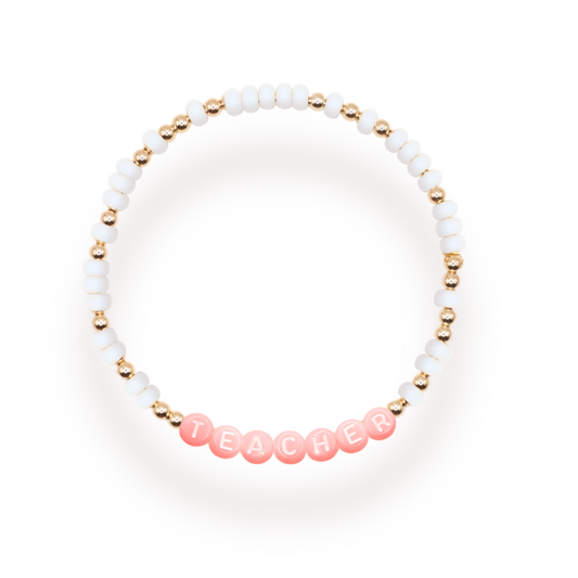 Teacher Pastel Pink Letter Bracelet: Standard 6.75 inch / Gold
