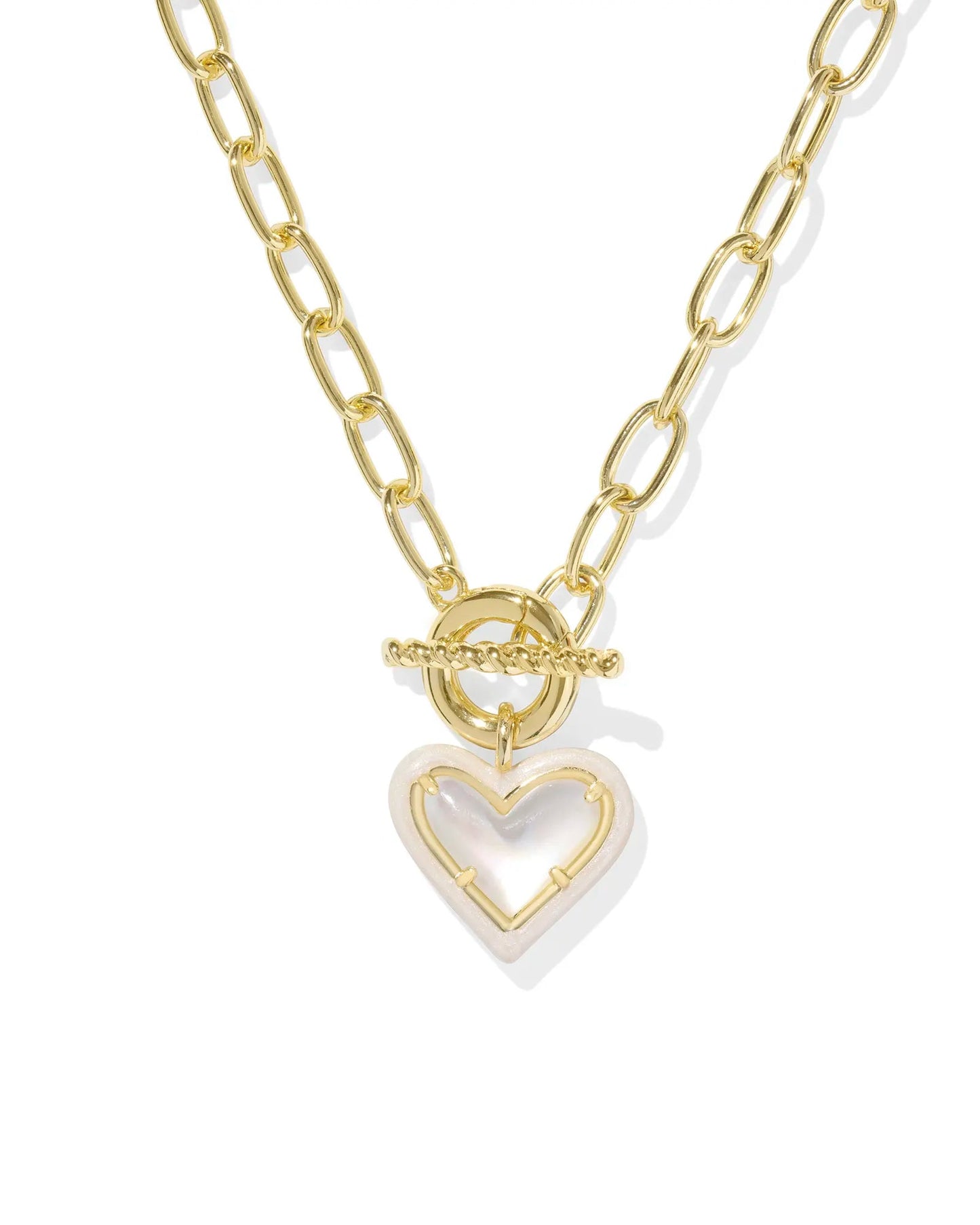Ari Heart Enamel Gold Chain Ivory MOP - She Chester