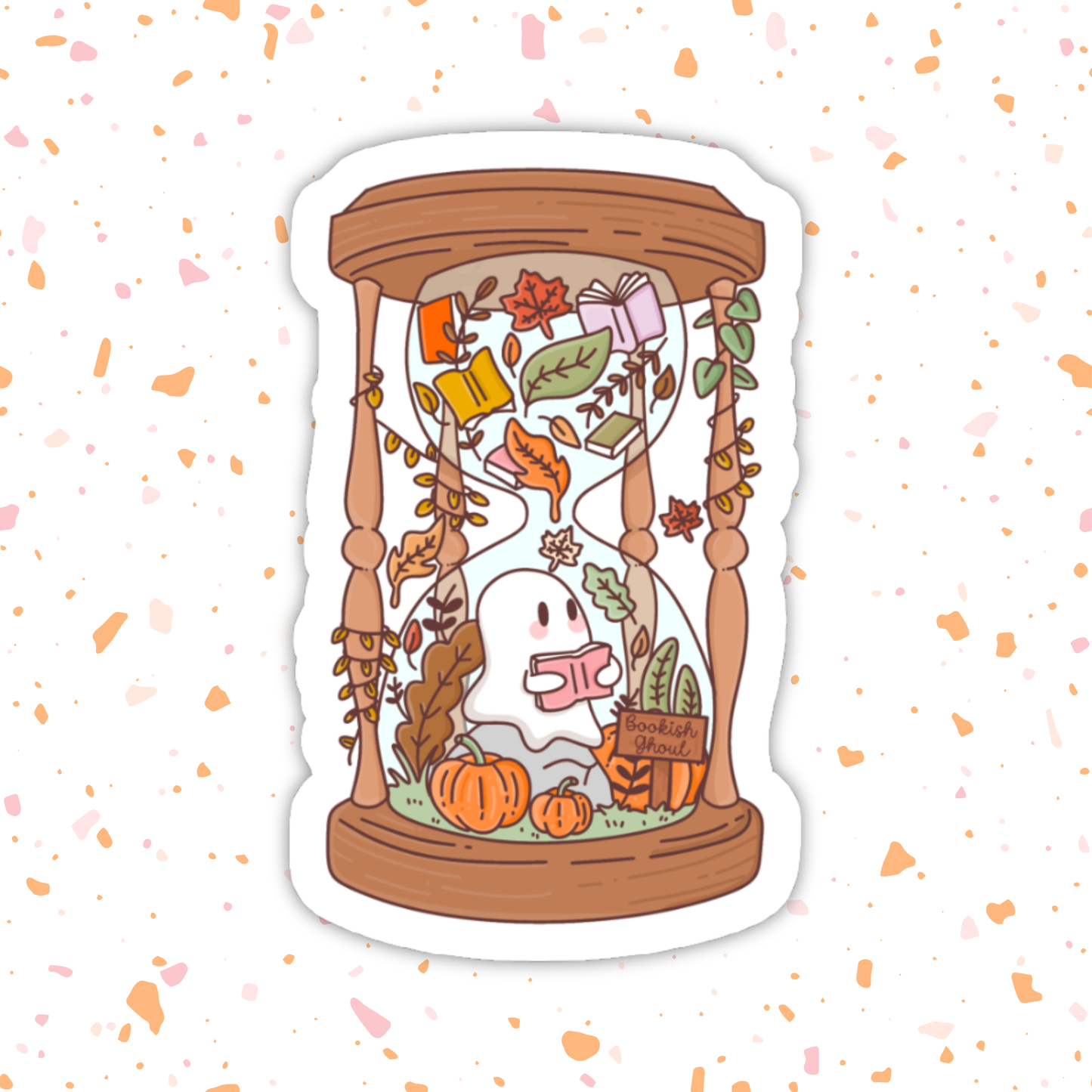 Autumn Hourglass Sticker – Bookish Ghost, Glossy Vinyl : 2.5"