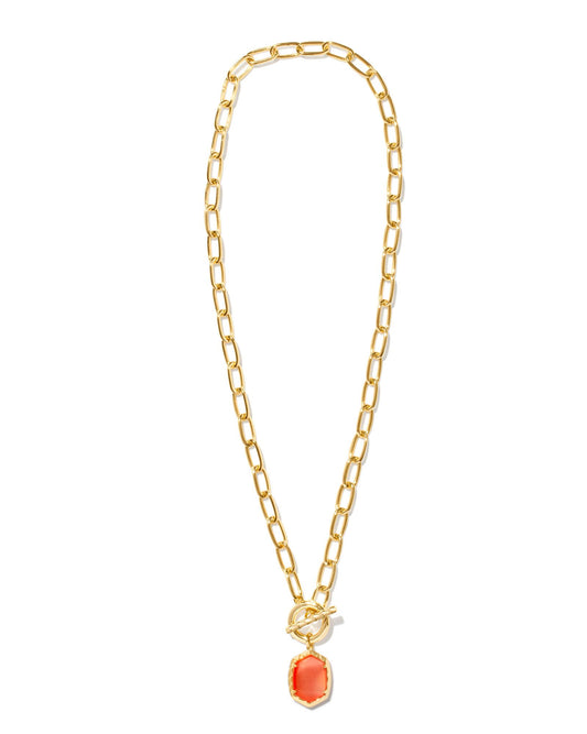Daphne Link Chain Necklace Gold Coral Pink MOP