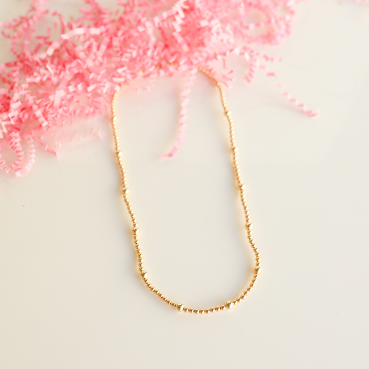 Olive Gold Beaded Necklace: 18 inch / Stretch (No clasp)