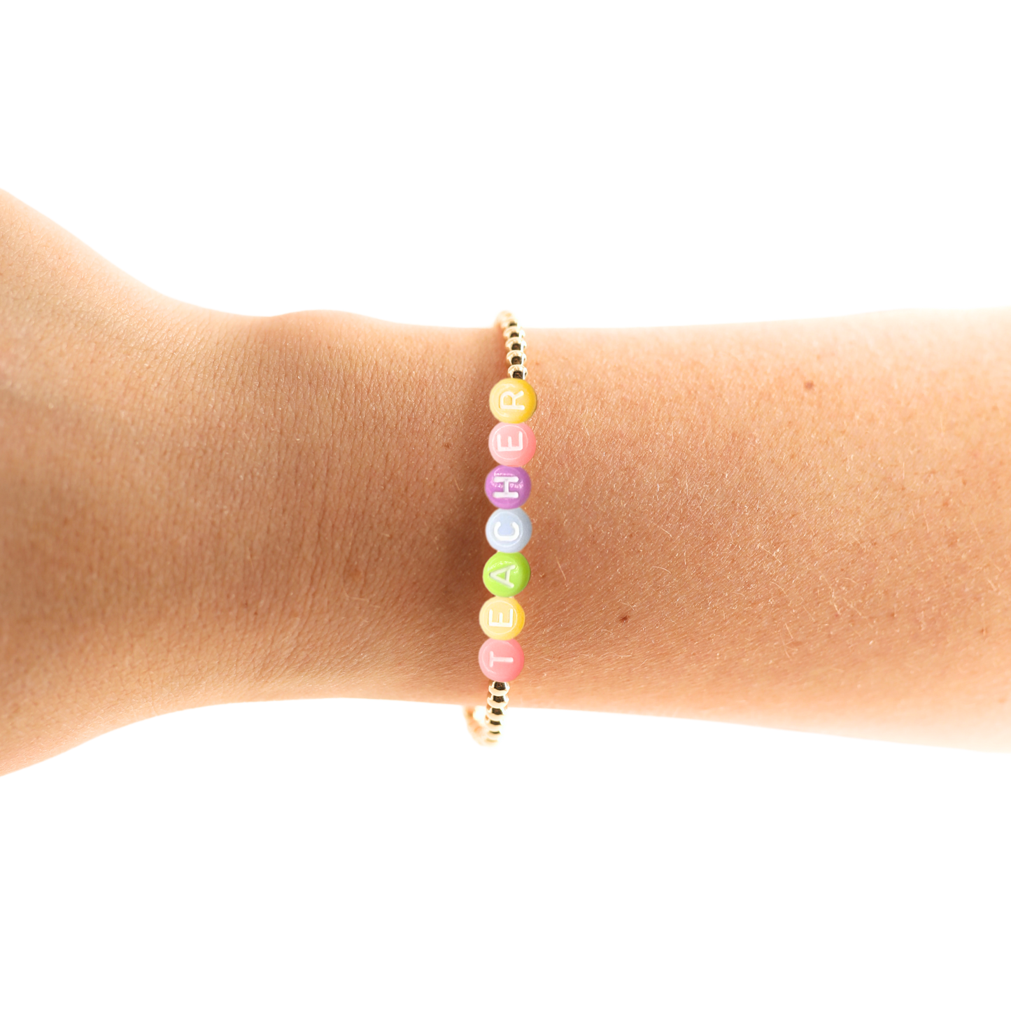 Teacher Rainbow Letter Bracelet: Standard 6.75 inch / Gold