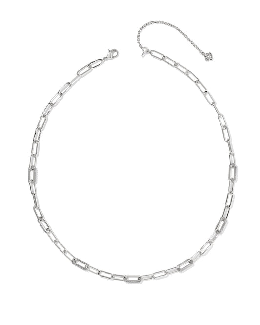 BELLA CHAIN NECKLACE SILVER WHITE CZ - She Chester