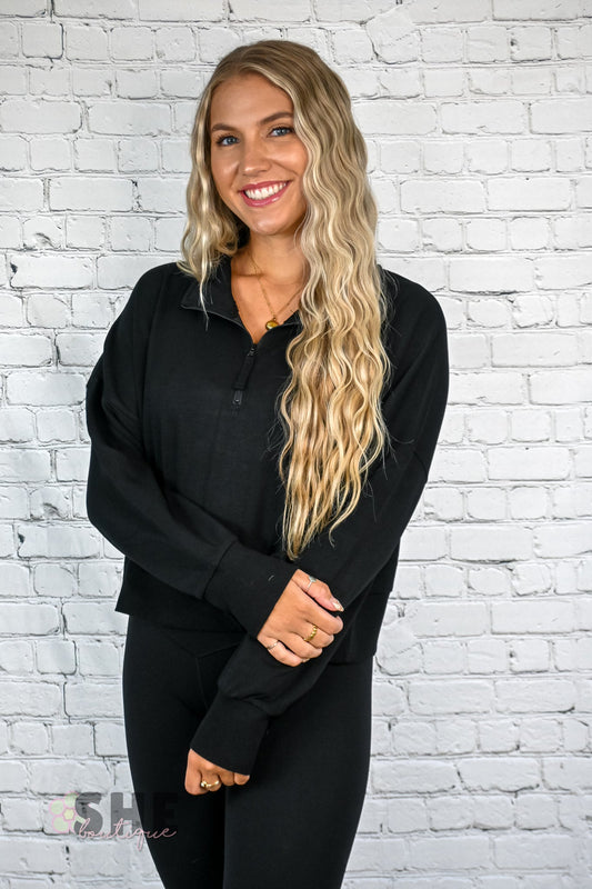 Black Cropped Quarter Zip Pullover - She Chester