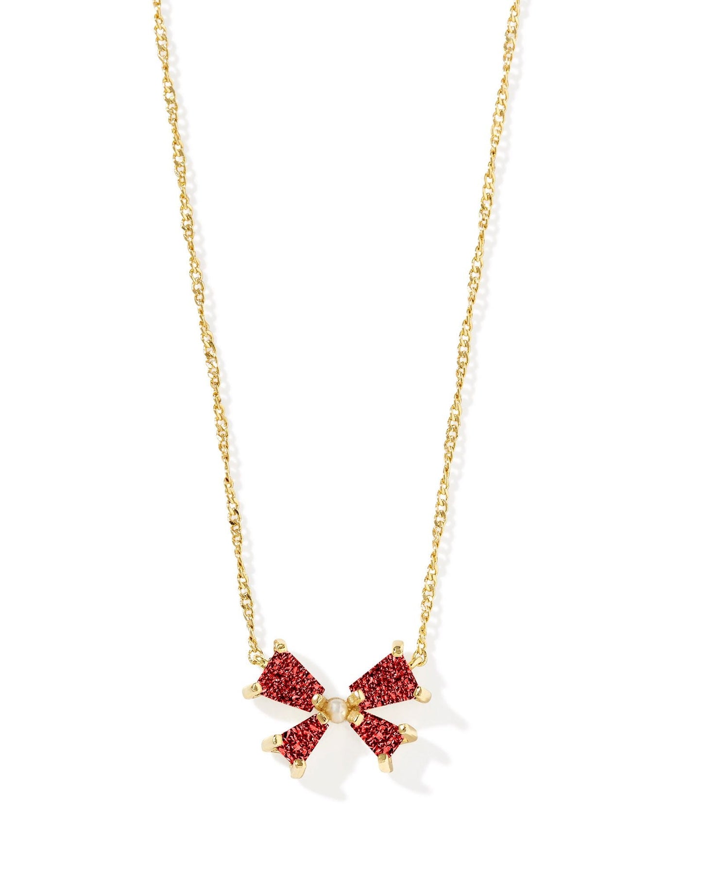 BLAIR BOW SMALL SHORT PENDANT NECKLACE GOLD BRIGHT RED DRUSY - She Chester