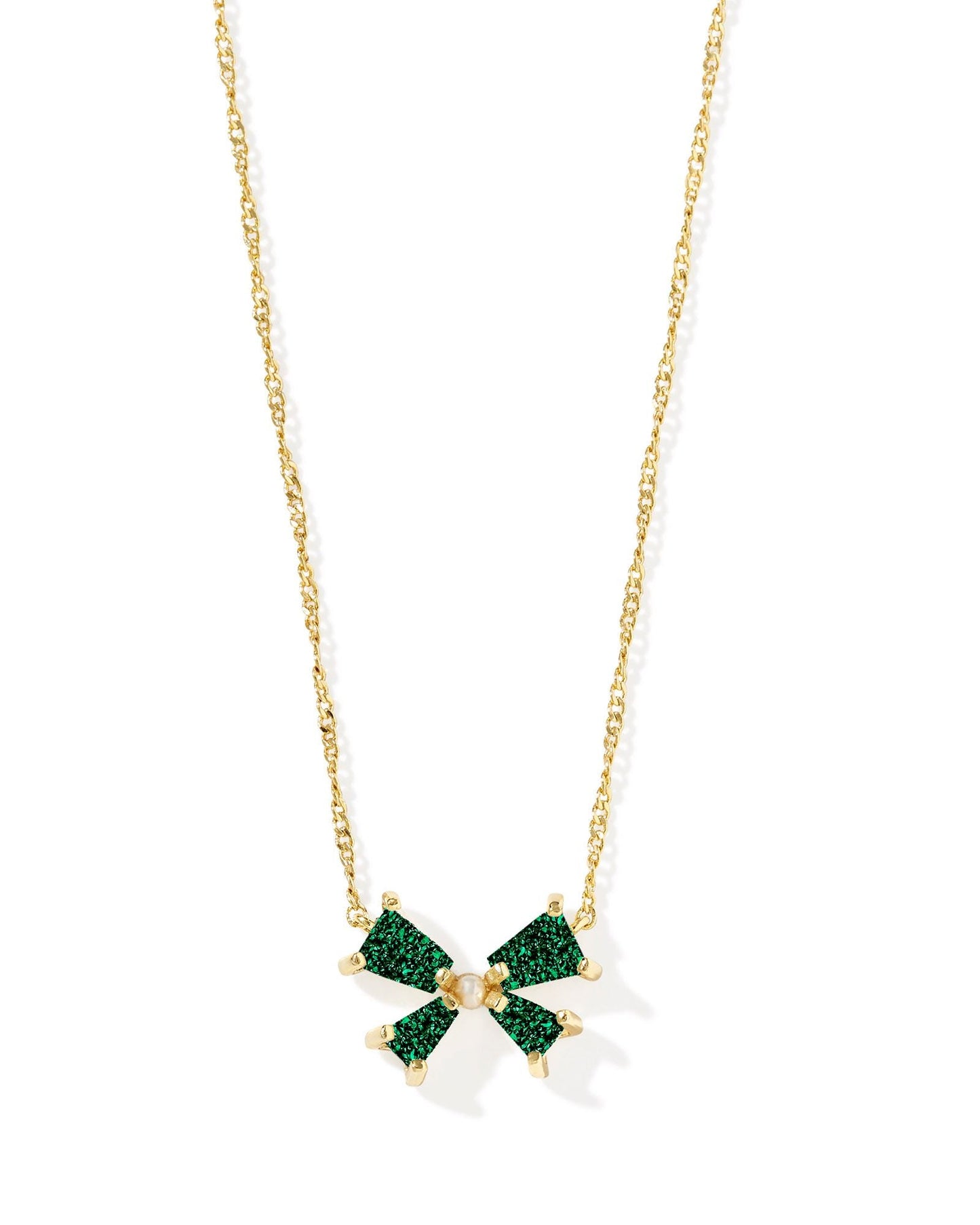 BLAIR BOW SMALL SHORT PENDANT NECKLACE GOLD EMERALD DRUSY - She Chester