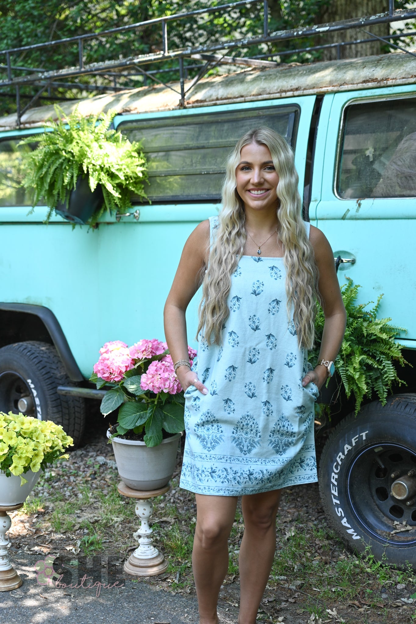 Blue Blooms Denim Dress - She Chester