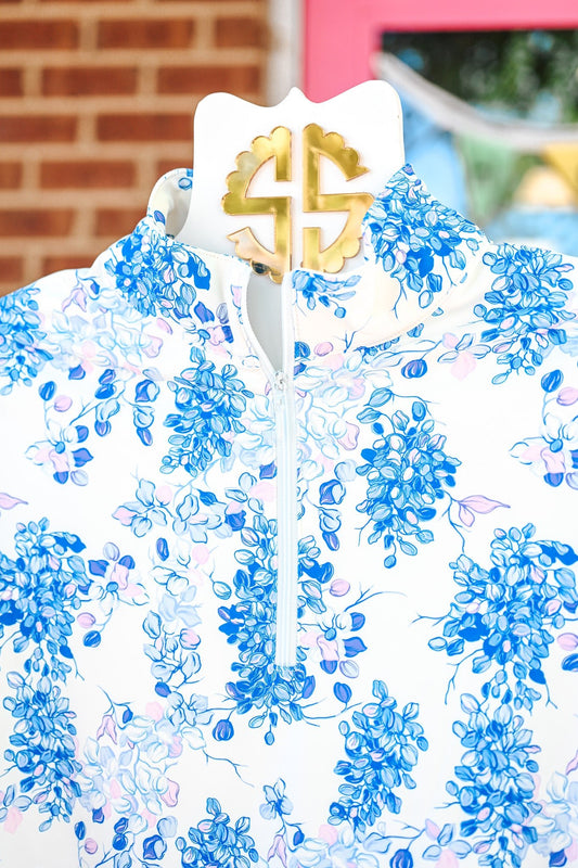 Blue Floral SS UPF Pullover - She Chester