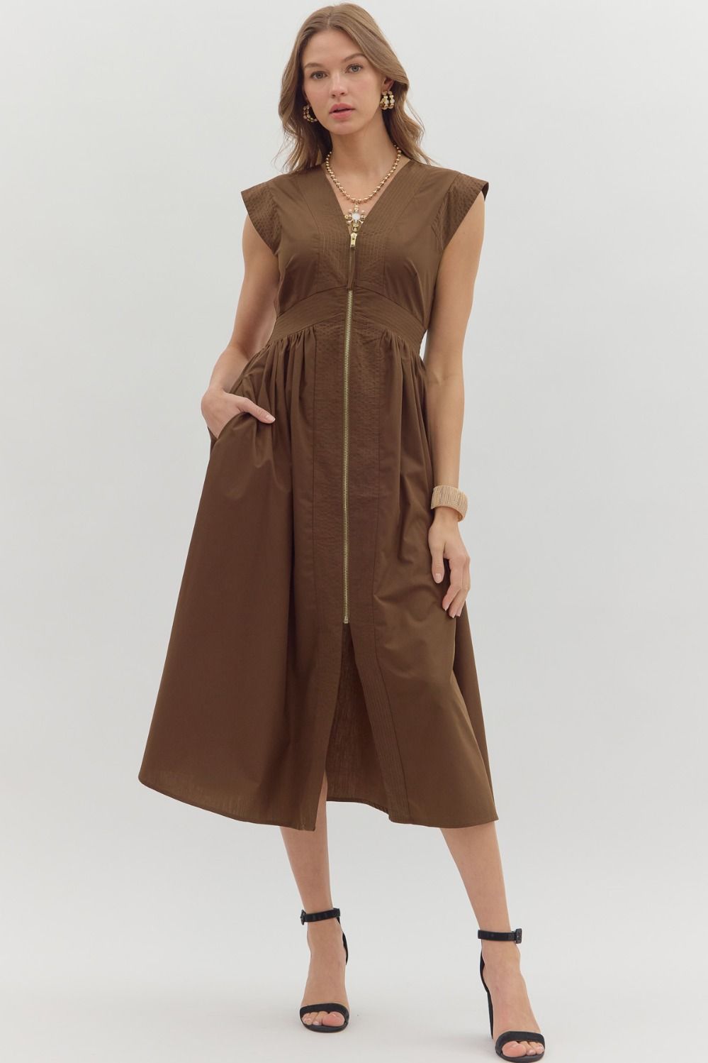 Bonnie Brown Zip Up Dress - She Chester