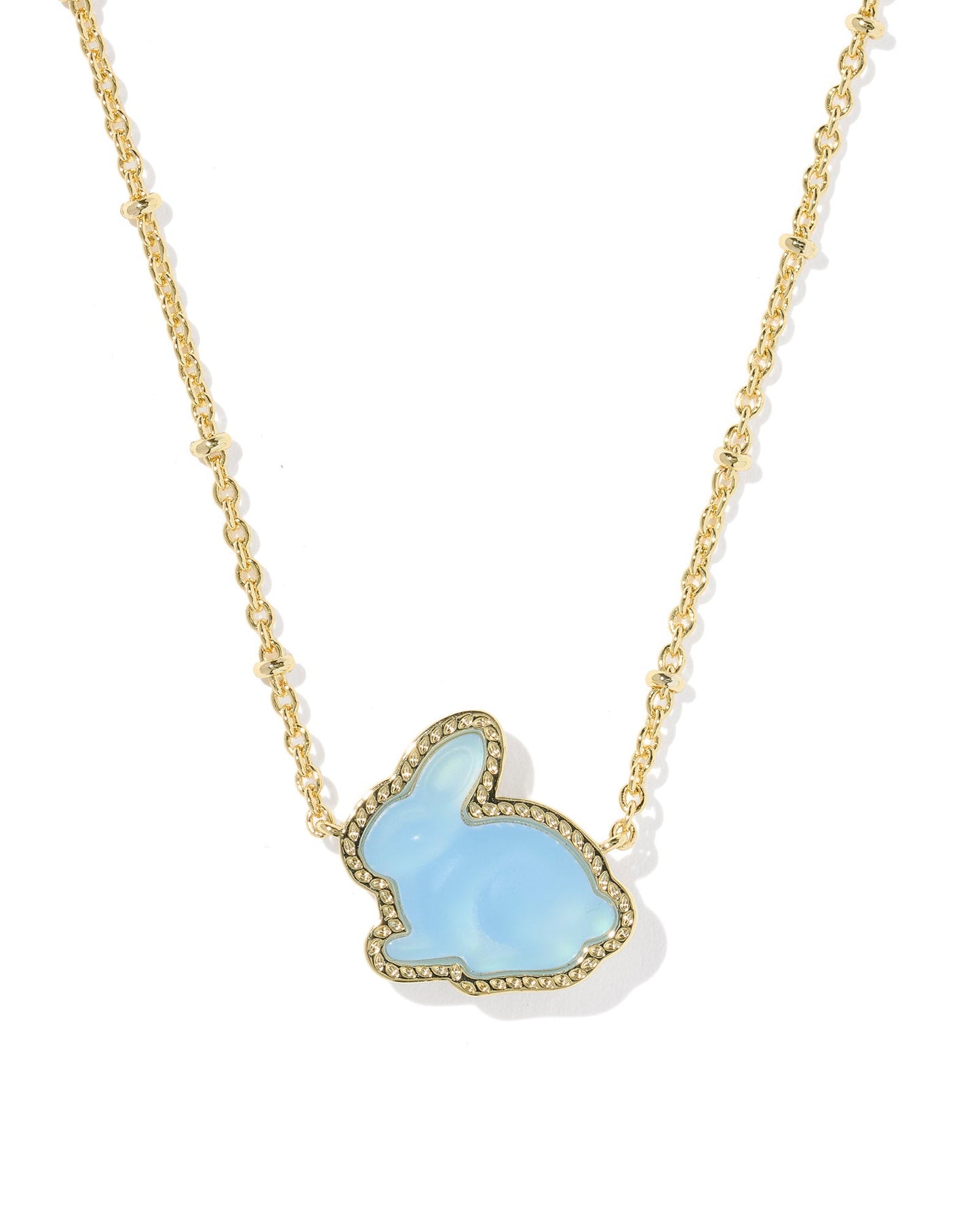 BUNNY SHORT PENDANT NECKLACE GOLD MATTE LIGHT BLUE DICHROIC GLASS - She Chester