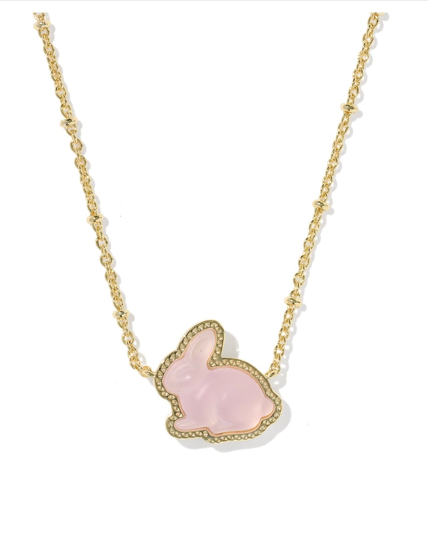 BUNNY SHORT PENDANT NECKLACEGOLD MATTE BLUSH PINK DICHROIC GLASS - She Chester