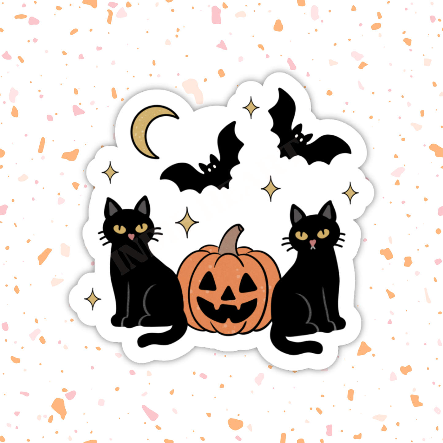 Vintage Black Cats Sticker – Halloween, Glossy Vinyl : 2.5"