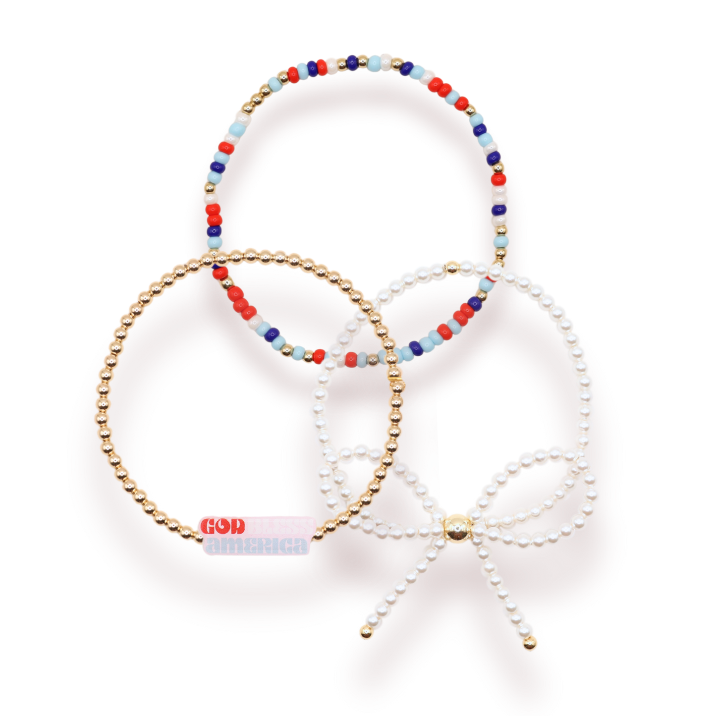 Red, White and Blue Luster Sprinkle Bracelet: Standard 6.75 inch