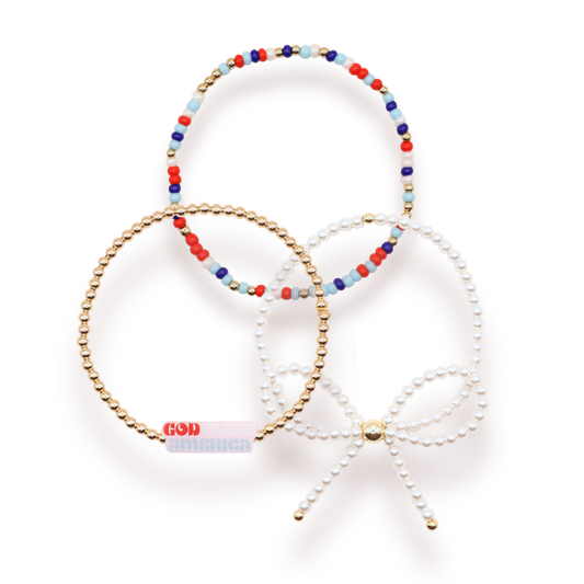 Red, White and Blue Luster Sprinkle Bracelet: Standard 6.75 inch