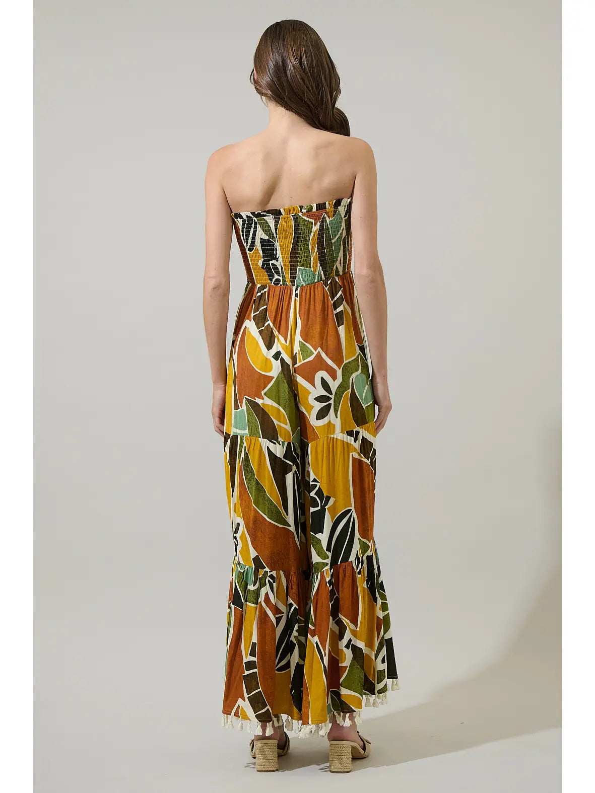 Renia Tropical Eve Strapless Smocked Jumpsuit