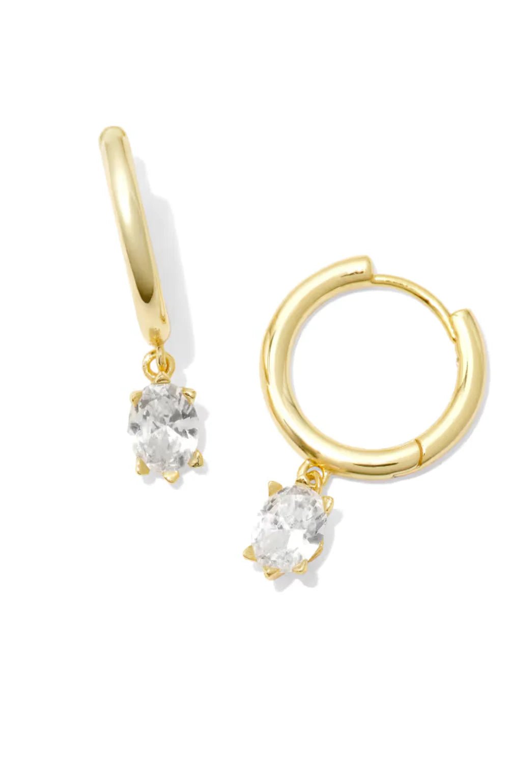 Cailin Single Stone Gold Huggie Earrings in White Crystal - She Chester