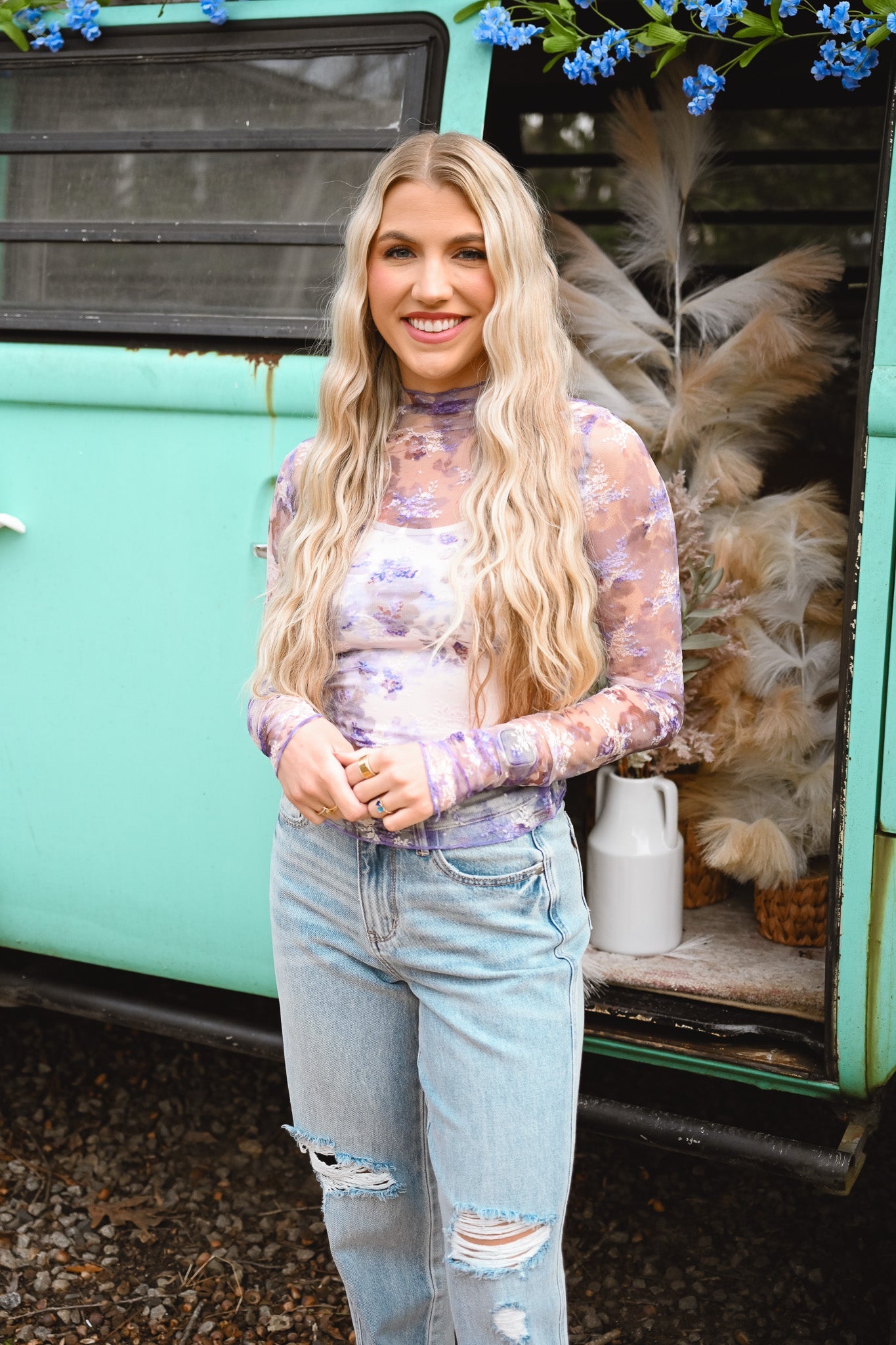 Checkered Mesh Fitted Top - She Chester