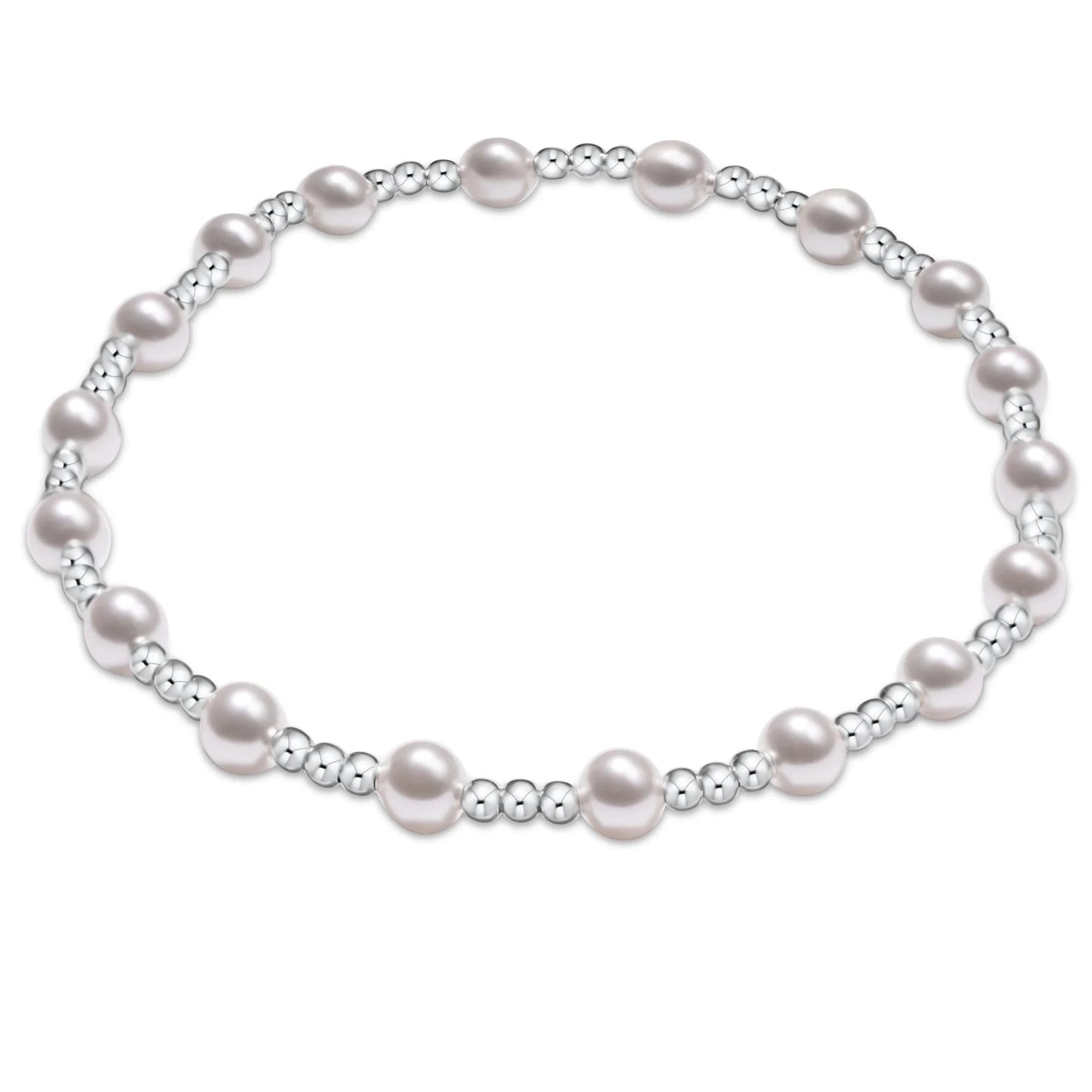 Classic Sincerity Pattern Sterling 4mm Bead Bracelet - Pearl - She Chester