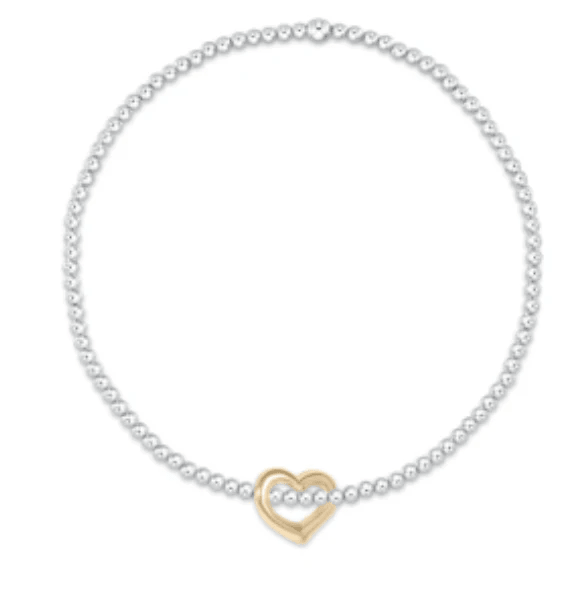 Classic Sterling Mixed Metal 2.5mm Bead Bracelet - Love Gold Charm - She Chester