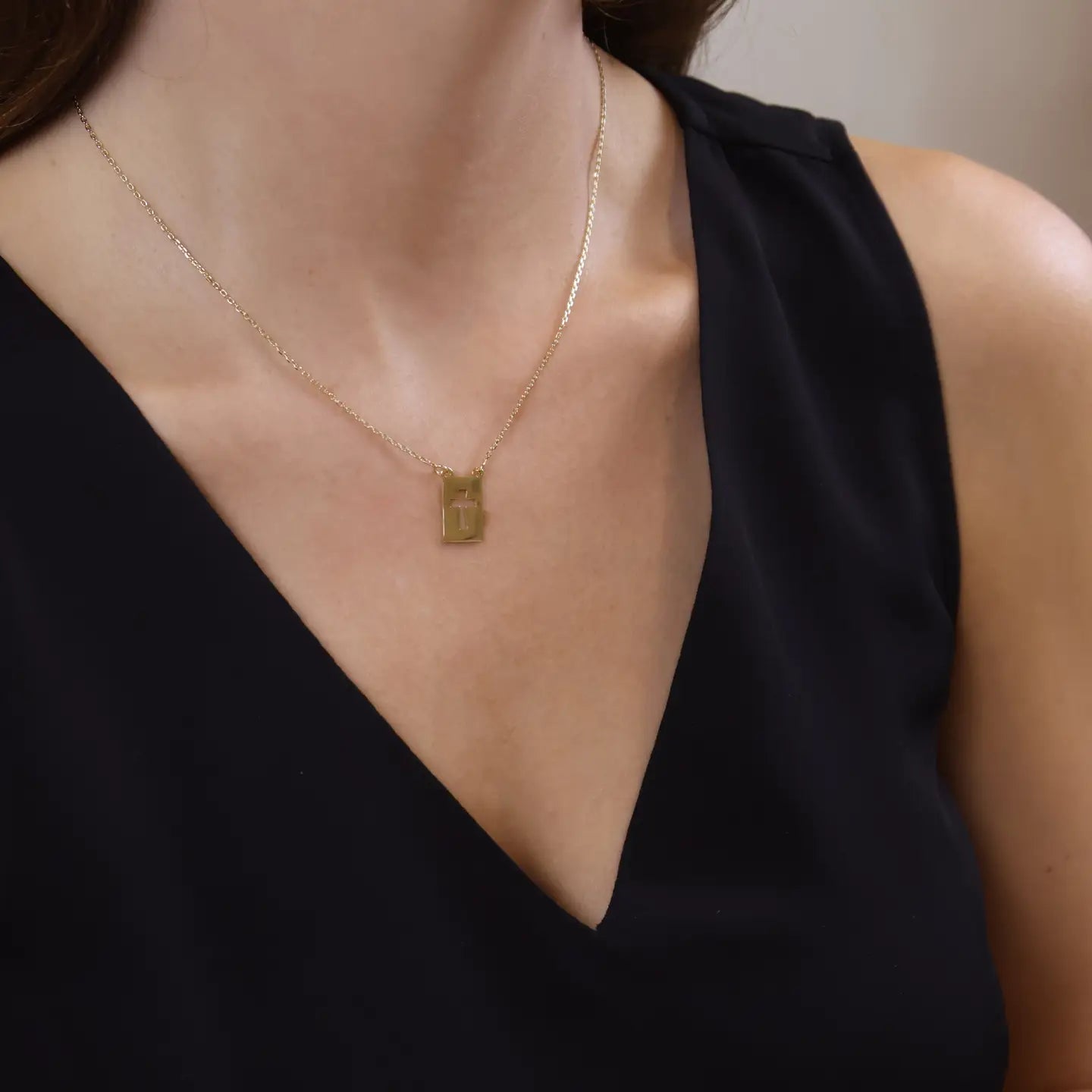 Cross Plate Open 18K GF Necklace - She Chester
