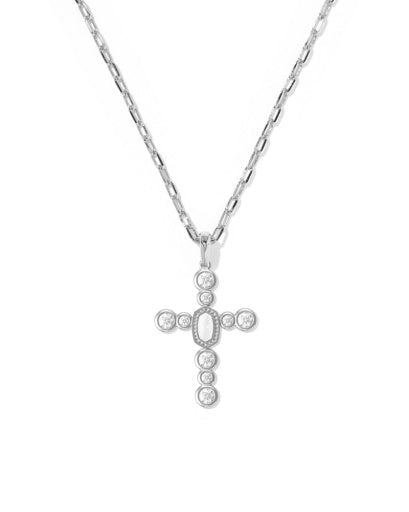 Cross Tennis Short Pendant Necklace - Silver White Mix - She Chester