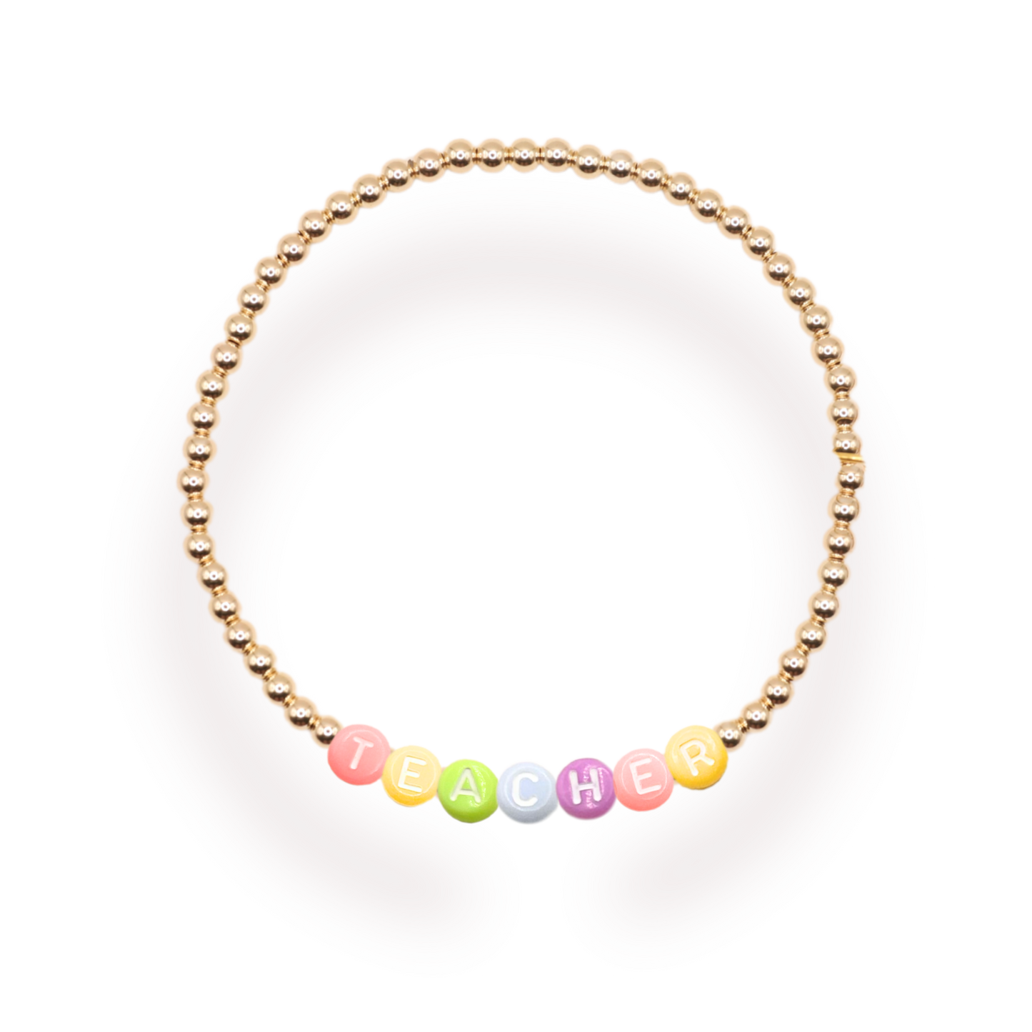 Teacher Rainbow Letter Bracelet: Standard 6.75 inch / Gold