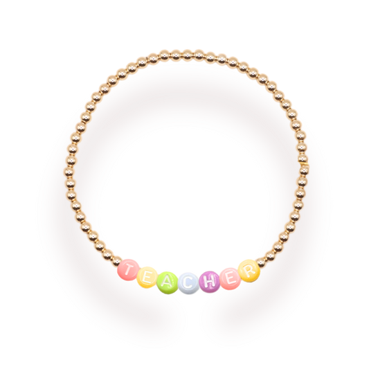 Teacher Rainbow Letter Bracelet: Standard 6.75 inch / Gold
