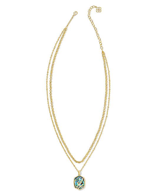 DAPHNE CORAL FRAME MULTI STRAND NECKLACE IN GOLD ABALONE