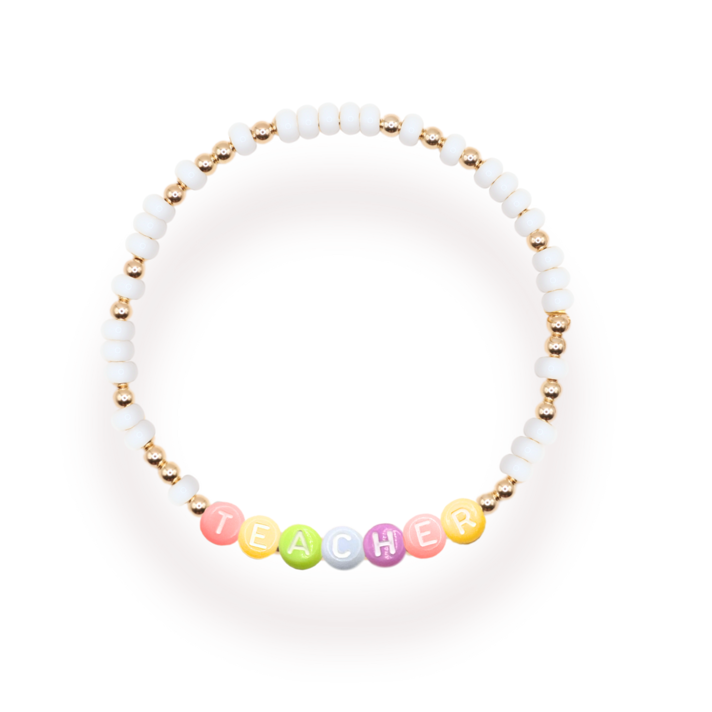 Teacher Rainbow Letter Bracelet: Standard 6.75 inch / Gold