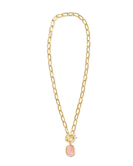 Daphne Link Chain Necklace Gold Light Pink Iridescent Abalone - She Chester