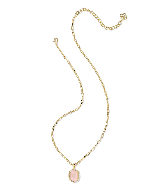 DAPHNE PAVE FRAME SHORT PENDANT NECKLACE GOLD ROSE QUARTZ - She Chester