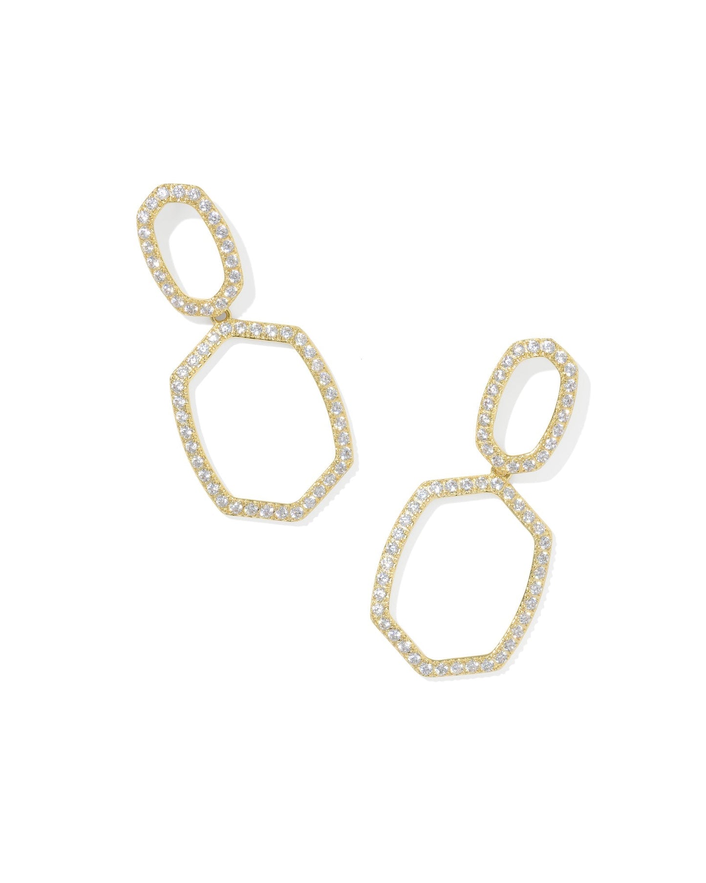 DAPHNE PAVE OPEN FRAME EARRINGS GOLD WHITE CZ - She Chester