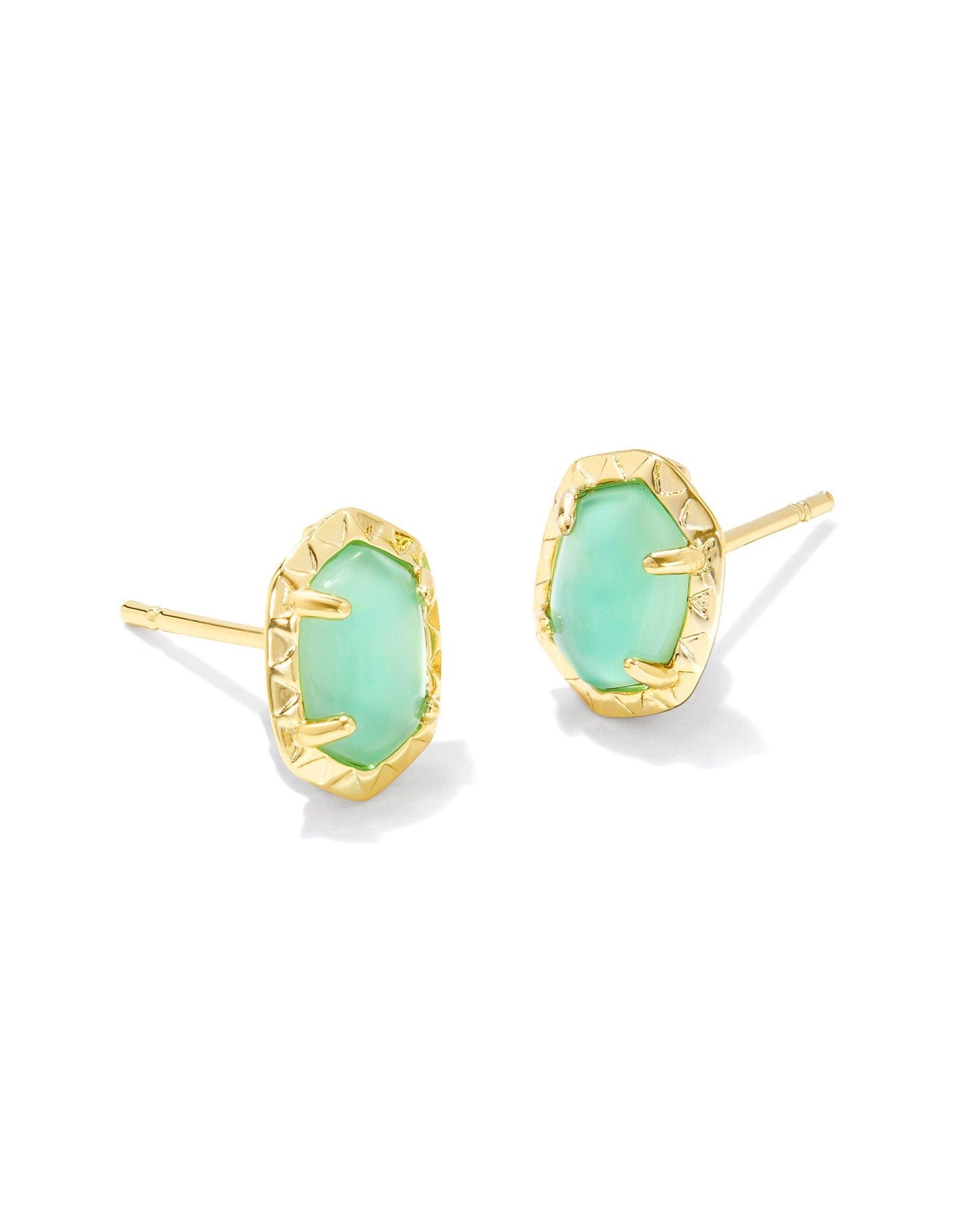 Daphne Stud Earrings Gold Light Green MOP - She Chester
